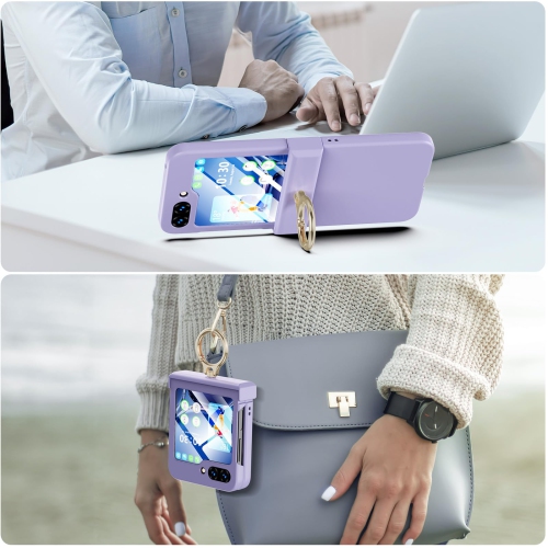 Compatible with Galaxy Z Flip 5 Case with Hinge Protection & Ring Kickstand, Slim and Thin Protective Case Cover for Samsung Z Flip 5 5G (Purple)