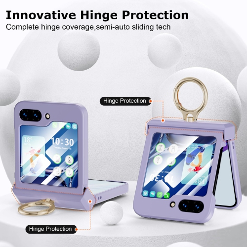 Compatible with Galaxy Z Flip 5 Case with Hinge Protection & Ring Kickstand, Slim and Thin Protective Case Cover for Samsung Z Flip 5 5G (Purple)