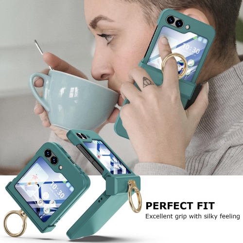 Compatible with Galaxy Z Flip 5 Case with Hinge Protection & Ring Kickstand, Slim and Thin Protective Case Cover for Samsung Z Flip 5 5G