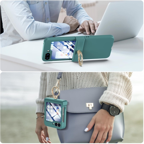 Compatible with Galaxy Z Flip 5 Case with Hinge Protection & Ring Kickstand, Slim and Thin Protective Case Cover for Samsung Z Flip 5 5G