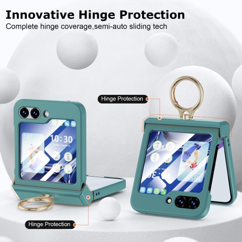 Compatible with Galaxy Z Flip 5 Case with Hinge Protection & Ring Kickstand, Slim and Thin Protective Case Cover for Samsung Z Flip 5 5G