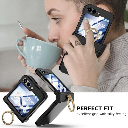 Compatible with Galaxy Z Flip 5 Case with Hinge Protection & Ring Kickstand, Slim and Thin Protective Case Cover for Samsung Z Flip 5 5G (Black)