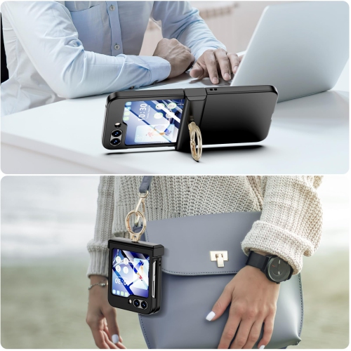 Compatible with Galaxy Z Flip 5 Case with Hinge Protection & Ring Kickstand, Slim and Thin Protective Case Cover for Samsung Z Flip 5 5G (Black)