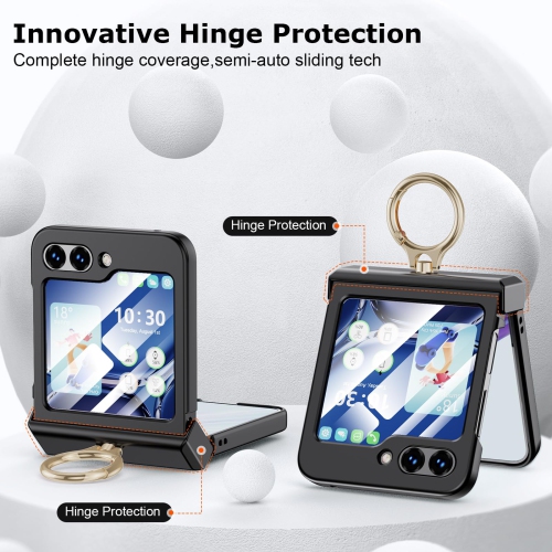 Compatible with Galaxy Z Flip 5 Case with Hinge Protection & Ring Kickstand, Slim and Thin Protective Case Cover for Samsung Z Flip 5 5G (Black)