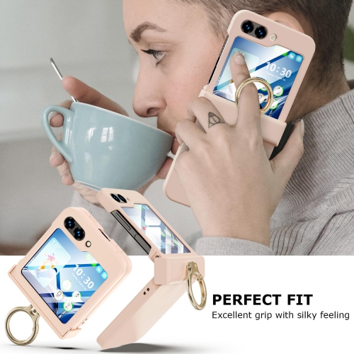 Compatible with Galaxy Z Flip 5 Case with Hinge Protection & Ring Kickstand, Slim and Thin Protective Case Cover for Samsung Z Flip 5 5G (Pink)