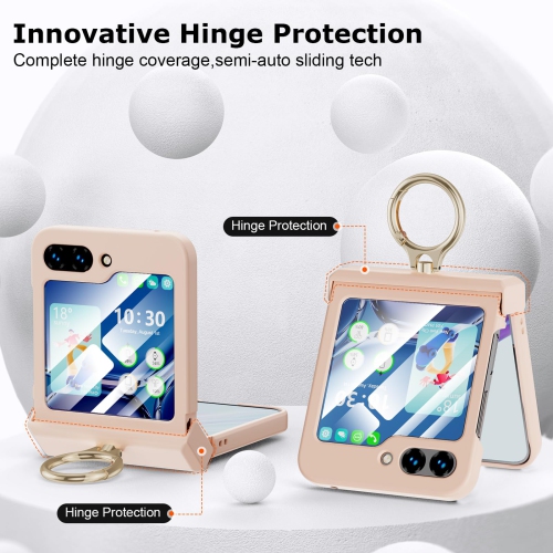 Compatible with Galaxy Z Flip 5 Case with Hinge Protection & Ring Kickstand, Slim and Thin Protective Case Cover for Samsung Z Flip 5 5G (Pink)