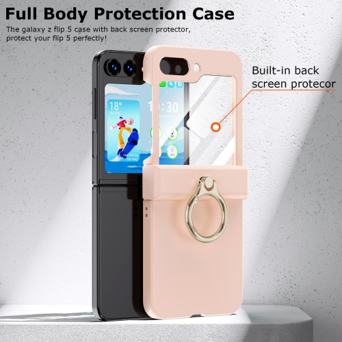 Compatible with Galaxy Z Flip 5 Case with Hinge Protection & Ring Kickstand, Slim and Thin Protective Case Cover for Samsung Z Flip 5 5G (Pink)