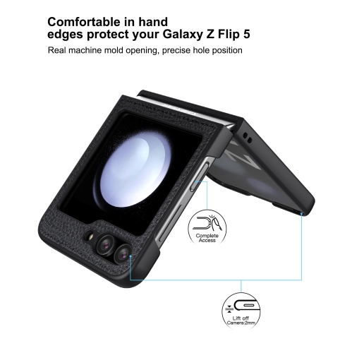Pour Samsung Galaxy Z Flip 5 étui en cuir, anti-chute, anti-choc, texture antidérapante, TPU et pu cuir, simple Cell Phong Cover pour Galaxy Z Flip 5