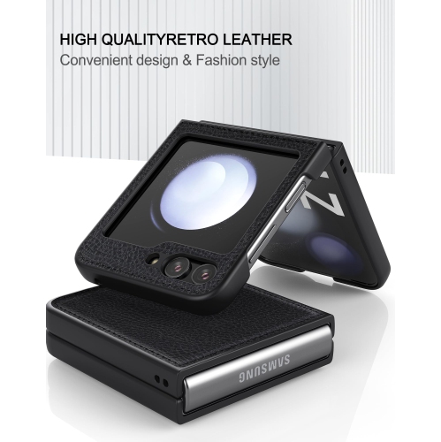 Pour Samsung Galaxy Z Flip 5 étui en cuir, anti-chute, anti-choc, texture antidérapante, TPU et pu cuir, simple Cell Phong Cover pour Galaxy Z Flip 5