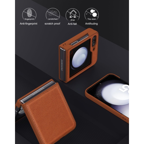 Pour Samsung Galaxy Z Flip 5 étui en cuir, anti-chute, anti-choc, texture antidérapante, TPU et pu cuir, simple Cell Phong Cover pour Galaxy Z Flip 5