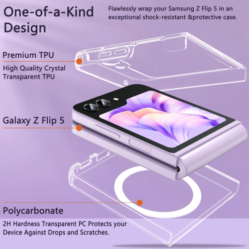 Étui pour Galaxy Z Flip 5 de Samsung avec MagSafe, étui antichoc en polycarbonate rigide Z Flip 5 de Samsung avec TPUR souple, étui protecteur