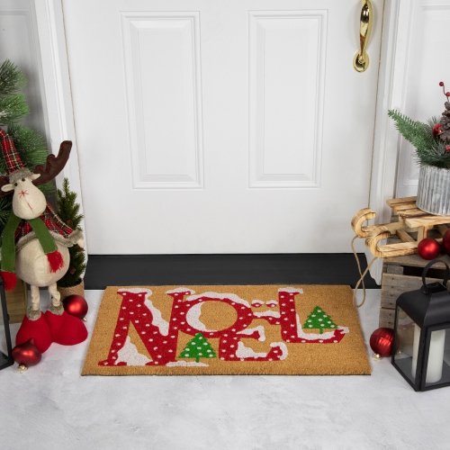 Brown and Red "Noel" Natural Coir Outdoor Christmas Doormat 18" x 30"