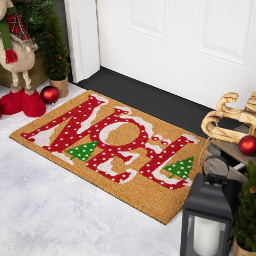 Brown and Red "Noel" Natural Coir Outdoor Christmas Doormat 18" x 30"