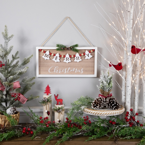 15.75" Framed Rustic "Merry Christmas" Beaded Wooden Wall Sign