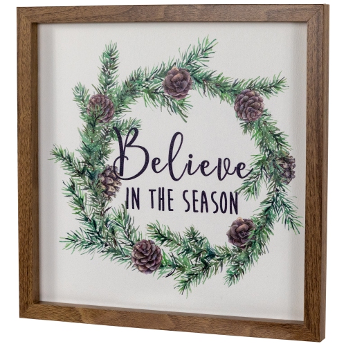 Wooden Framed "Believe In The Season" Christmas Wall Sign - 11.75"
