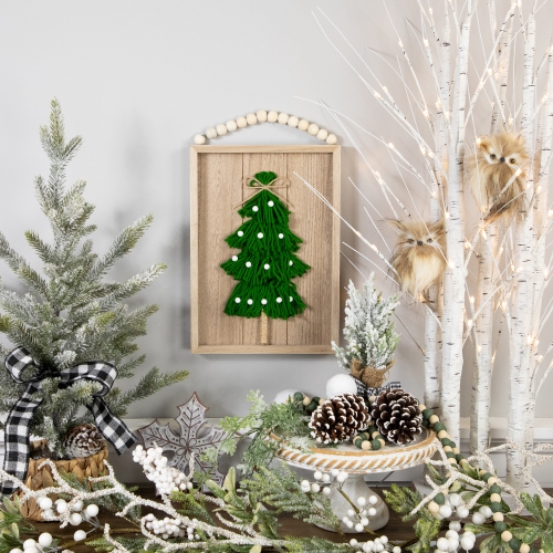 14" Knitted Christmas Tree Wooden Framed Wall Sign