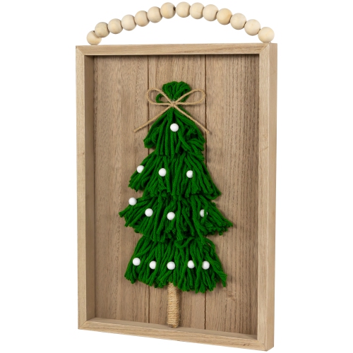 14" Knitted Christmas Tree Wooden Framed Wall Sign