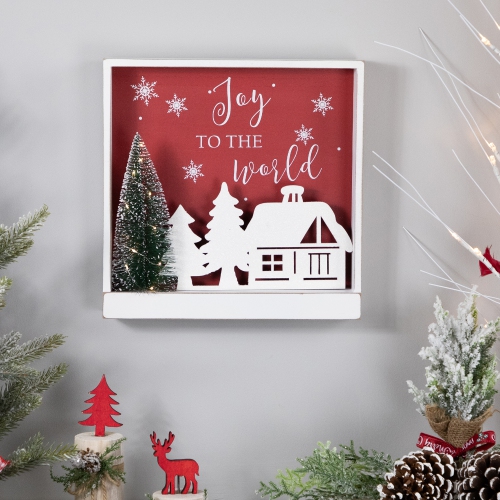 11.75" Lighted Joy To The World Wooden Christmas Wall Decoration
