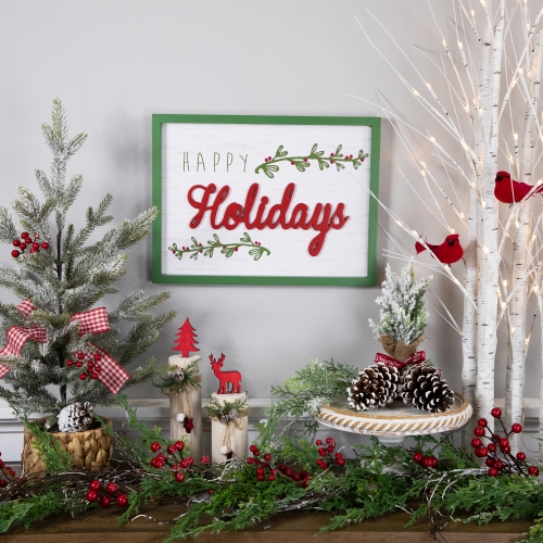 15.75" Framed "Happy Holidays" Christmas Wooden Wall Sign
