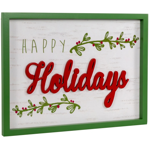 15.75" Framed "Happy Holidays" Christmas Wooden Wall Sign