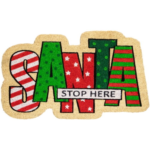 NORTHLIGHT  And Green "santa Stop Here" Outdoor Christmas Doormat 18" X 30" In Red