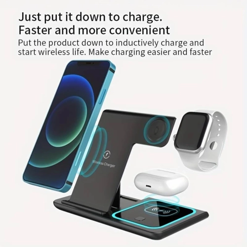 3-in-1 Wireless iPhone Charger Foldable Charging Station for iPhone 17/16/15/14/13/12/11 Apple Watch & AirPods | Fast 15 watt Charger Charging Dock