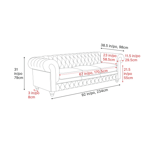 Valencia Parma Full-Aniline Leather Chesterfield 82" Sofa