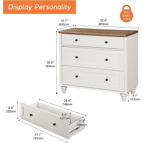 WAMPAT Mid Century TV Stand for 43 Inch TVs, Modern TV Console Table White Dressers with 3 Chest of Drawers for Living Room Bedroom