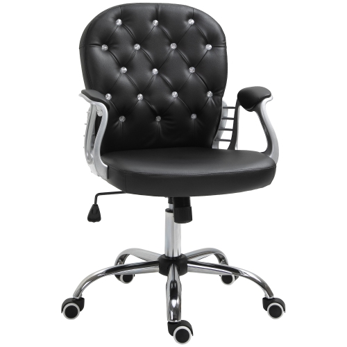 VINSETTO  Faux Leather Vanity Office Chair, Button Tufted Swivel Chair With Adjustable Height, Padded Armrests And Tilt Function In Black