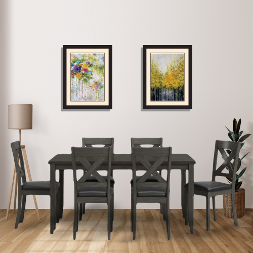 Cosmic Homes 7 Pc Wooden Dining Table Set for 6 Grey Spacious & Stylish Kitchen Table & Dining Chair Set of 6 X Design Back | Grey