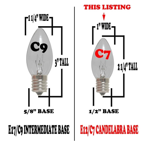 Novelty Lights 25 Foot C7 LED Outdoor Lighting Patio Christmas String Lights, Black Wire, 25 Bulbs