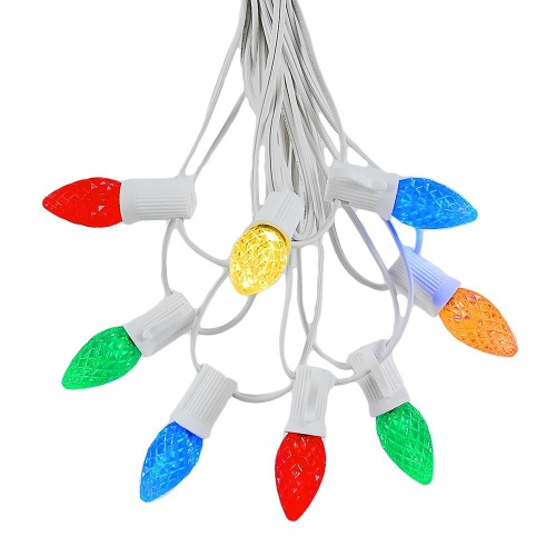 Novelty Lights 25 Foot C7 LED Outdoor Lighting Patio Christmas String Lights, White Wire, 25 Bulbs
