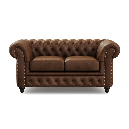 VALENCIA  " Parma 64"" Wide Full-Aniline Leather Loveseats Chesterfield Antique Sofa, Chocolate" In White