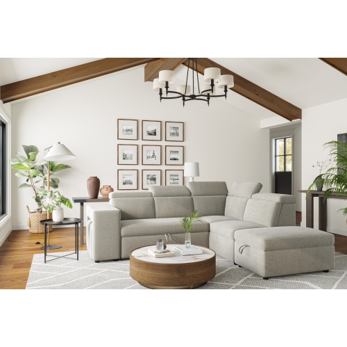 Valencia Finn Fabric Sectional Sofa Bed With Storage Ottoman & 2 Stools Right Hand Storage, Light Grey