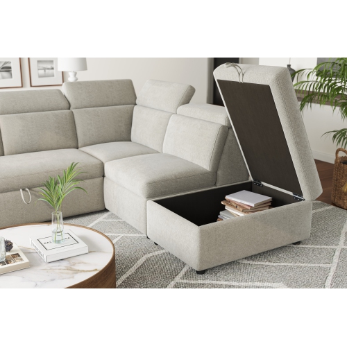 Valencia Finn Fabric Sectional Sofa Bed With Storage Ottoman & 2 Stools Right Hand Storage, Light Grey