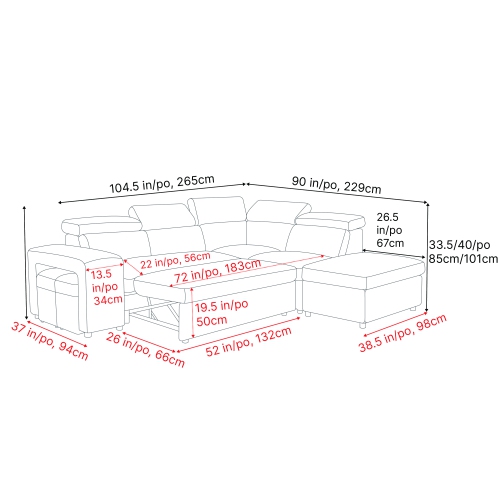 Valencia Finn Fabric Sectional Sofa Bed With Storage Ottoman & 2 Stools Right Hand Storage, Light Grey