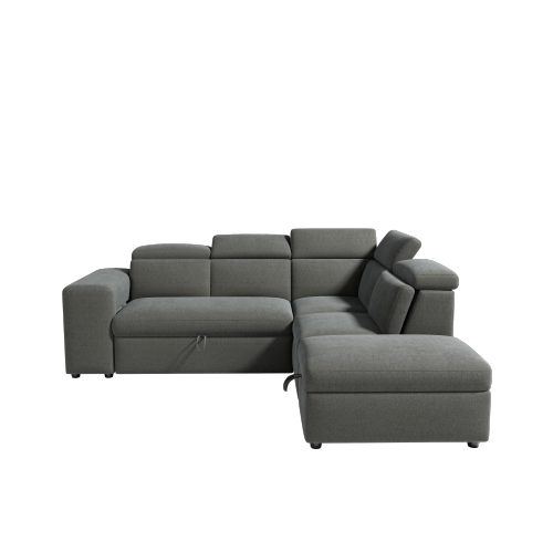 Valencia Finn Fabric Sectional Sofa Bed with Storage Ottoman & 2 Stools, Cloudy Grey