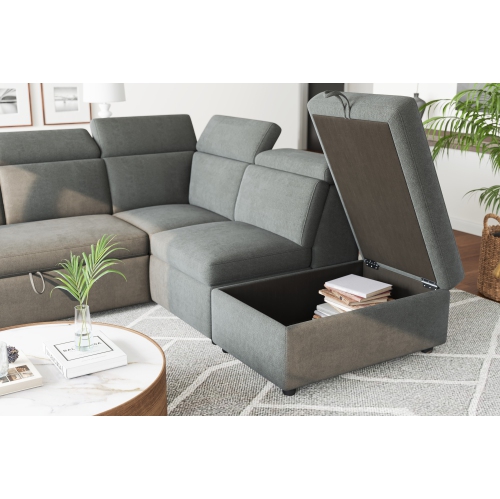 Valencia Finn Fabric Sectional Sofa Bed with Storage Ottoman & 2 Stools, Cloudy Grey