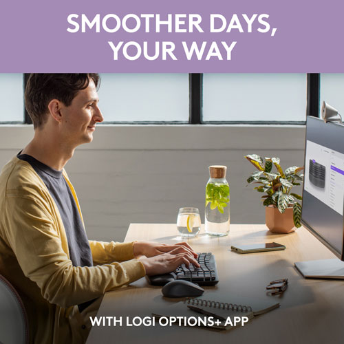 Ensemble avec clavier ergonomique sans fil et souris optique sans fil Wave Keys MK670 de Logitech - Graphite - Français