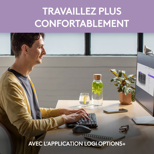 Ensemble avec clavier ergonomique sans fil et souris optique sans fil Wave Keys MK670 de Logitech - Graphite - Français