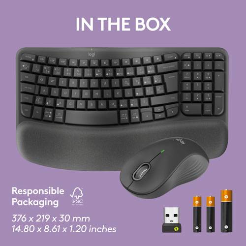 Ensemble avec clavier ergonomique sans fil et souris optique sans fil Wave Keys MK670 de Logitech - Graphite - Français