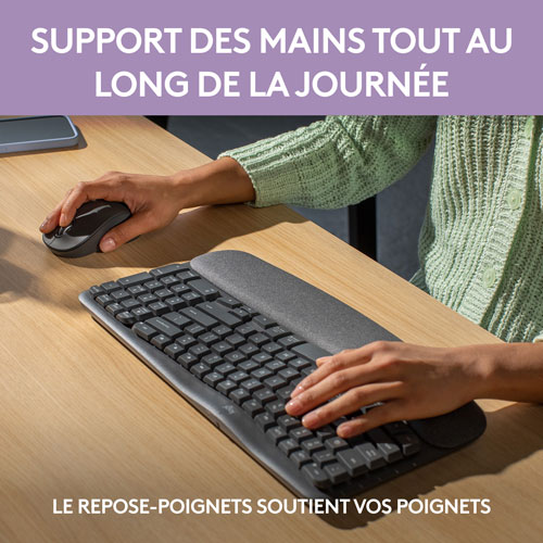 Ensemble avec clavier ergonomique sans fil et souris optique sans fil Wave Keys MK670 de Logitech - Graphite - Français