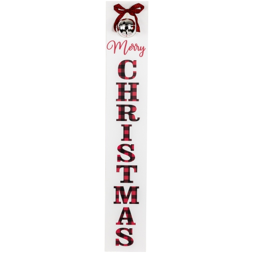 NORTHLIGHT  35" Plaid "merry Christmas" Porch Board Sign Decoration With Large Jingle Bell