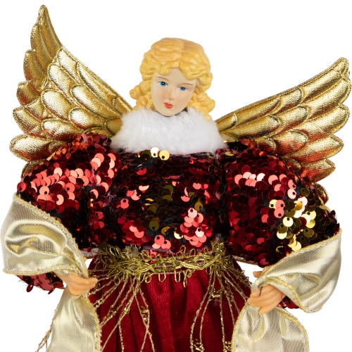 Metallic and Sequin Angel Christmas Tree Topper - 12" - Red and Gold - Unlit
