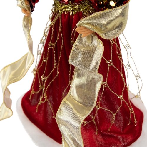 Metallic and Sequin Angel Christmas Tree Topper - 12" - Red and Gold - Unlit