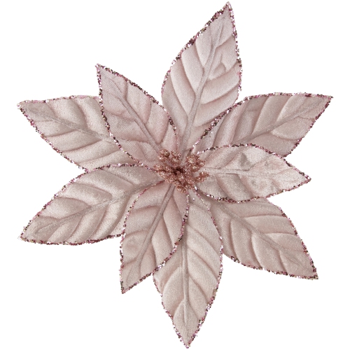 10" Pink Glittered Poinsettia Christmas Floral Clip