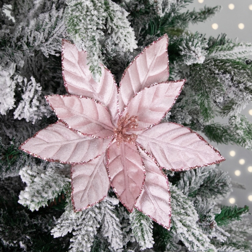 10" Pink Glittered Poinsettia Christmas Floral Clip