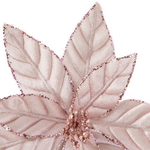 10" Pink Glittered Poinsettia Christmas Floral Clip
