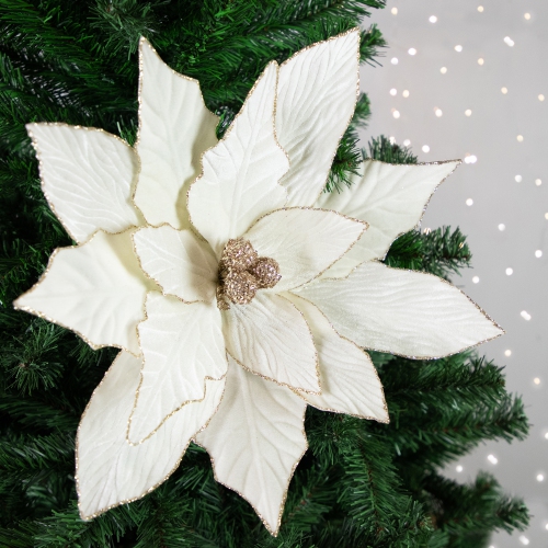 24" Cream Poinsettia Christmas Stem Spray