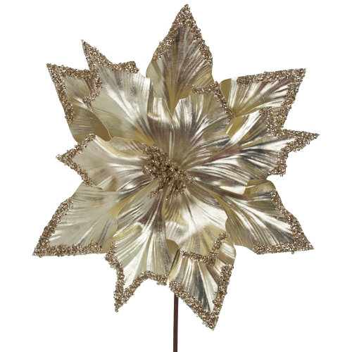 24" Metallic Champagne Gold Glittered Poinsettia Christmas Pick